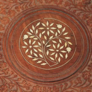 Anglo Indian Leaf Carved & Bone Inlaid Teak Occasional Side Table (Circa 1980) - yolagray.com