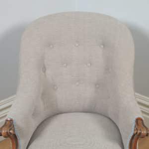 Antique English Victorian Mahogany Grey Taupe Upholstered Tub Armchair (Circa 1850) - yolagray.com