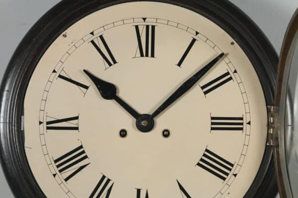 Antique 16" Mahogany Railway Station / School Round Wall Clock by West End Watch Co. (Chiming) - yolagray.com