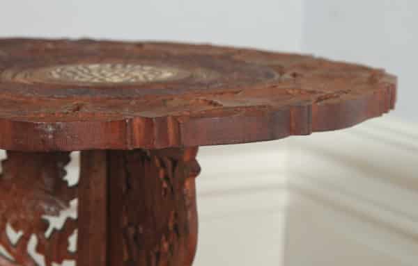 Anglo Indian Leaf Carved & Bone Inlaid Teak Occasional Side Table (Circa 1980) - yolagray.com