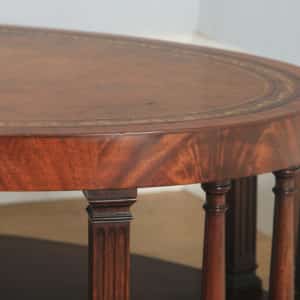 Vintage English Georgian Style Flame Mahogany & Leather Oval Coffee Table (Circa 1970) - yolagray.com