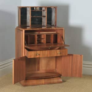 Antique English Art Deco Burr Walnut Cocktail Bow Front Cabinet by F.H. Marshall (Circa 1940) - yolagray.com