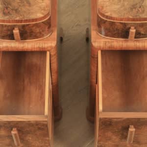 Antique English Pair of Art Deco Burr Walnut Bedside Chests Cupboards Tables Nightstands (Circa 1930) - yolagray.com
