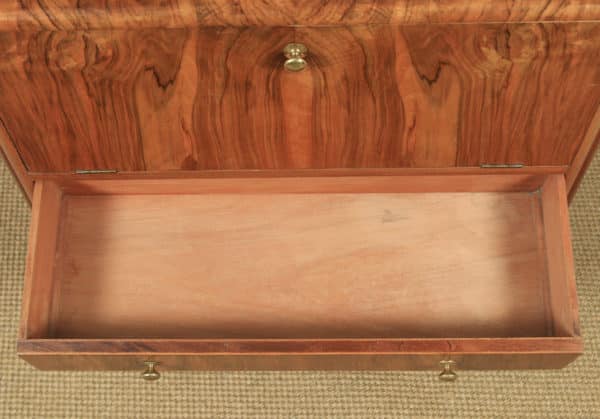 Antique English Art Deco Burr Walnut Cocktail Bow Front Cabinet by F.H. Marshall (Circa 1940) - yolagray.com