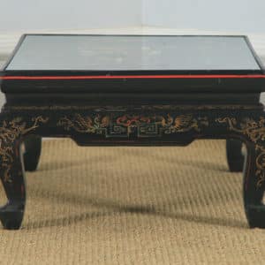 Antique Oriental Victorian Ebony Black Lacquered Glass Top Inlaid Opium / Coffee Table (Circa 1840) - yolagray.com