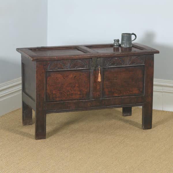 Antique English 18th Century Georgian Oak Joined & Panelled Coffer Chest Blanket Box Trunk (Circa 1730) - yolagray.com