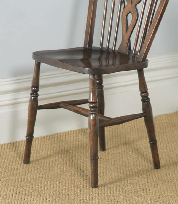 English Set of Six Ash, Beech & Elm Windsor Wheel Back Country Kitchen Chairs (Circa 1950) - yolagray.com