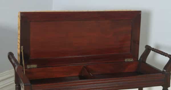 Antique English Victorian Mahogany Upholstered Piano / Music / Duet Stool (Circa 1890) - yolagray.com