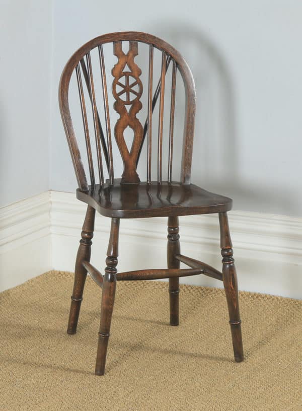 English Set of Six Ash, Beech & Elm Windsor Wheel Back Country Kitchen Chairs (Circa 1950) - yolagray.com