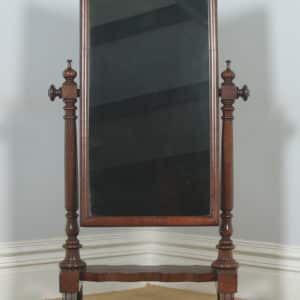 Antique English Victorian Flame Mahogany Floor Standing Rectangular Cheval / Dressing Mirror (Circa 1860) - yolagray.com