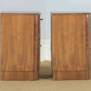 Antique English Pair of Art Deco Burr Walnut Bow Front Bedside Cupboards (Circa 1930) - yolagray.com