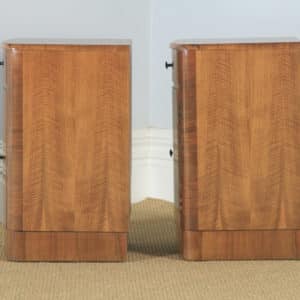Antique English Pair of Art Deco Burr Walnut Bow Front Bedside Cupboards (Circa 1930) - yolagray.com