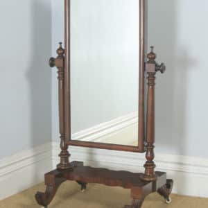 Antique English Victorian Flame Mahogany Floor Standing Rectangular Cheval / Dressing Mirror (Circa 1860) - yolagray.com