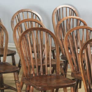 Antique Set of Ten 10 Victorian Ash & Elm Windsor Stick & Hoop Back Kitchen Chairs (Circa 1900) - yolagray.com