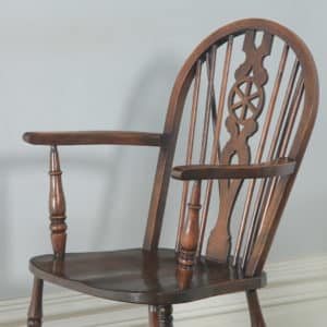 Antique English Set of 8 Eight Ash, Beech & Elm Windsor Wheel, Stick & Hoop Back Kitchen Dining Chairs (Circa 1940 - 1950) - yolagray.com
