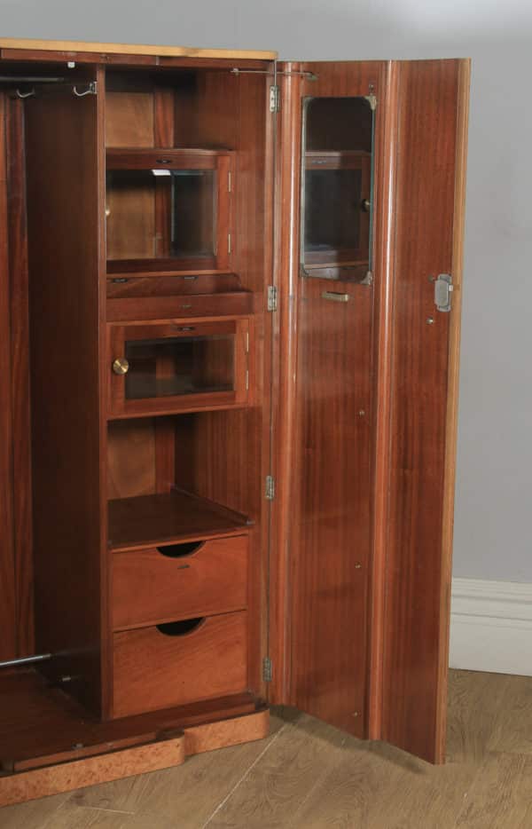 Antique English Art Deco Burr Walnut Six Piece Bedroom Suite by M. P. Davis Furniture of London (Circa 1930) - yolagray.com