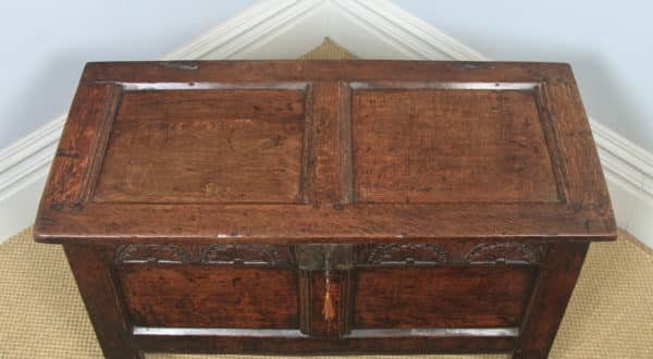 Antique English 18th Century Georgian Oak Joined & Panelled Coffer Chest Blanket Box Trunk (Circa 1730) - yolagray.com