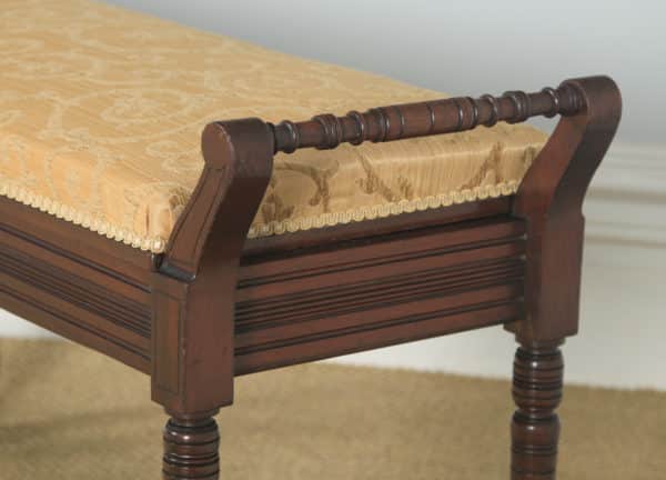 Antique English Victorian Mahogany Upholstered Piano / Music / Duet Stool (Circa 1890) - yolagray.com