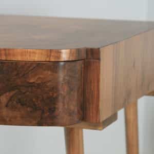 Antique English Art Deco Burr Walnut Bowed Bedside / Occasional Side Table (Circa 1930) - yolagray.com
