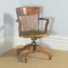 Antique English Edwardian Solid Beech & Green Leather Revolving Office Desk Arm Chair (Circa 1910) - yolagray.com