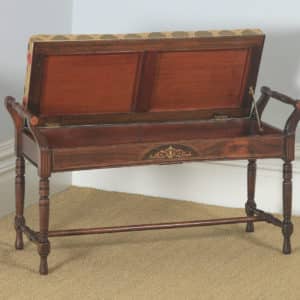 Antique English Victorian Rosewood & Satinwood Inlaid Piano / Music / Duet Stool (Circa 1890) - yolagray.com
