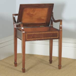 Antique English Edwardian Mahogany & Satinwood Inlaid Low Back Piano Stool (Circa 1910) - yolagray.com