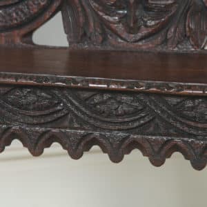Antique English Victorian Gothic Carved Oak Hall / Window Bench Seat Stool (Circa 1880) - yolagray.com