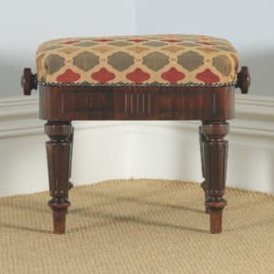 Antique English Victorian Rosewood Upholstered Rise & Fall Height Adjustable Stool (Circa 1850) - yolagray.com