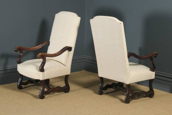 Antique French Pair of Solid Walnut Fauteuil Upholstered Armchairs (Circa 1880) - yolagray.com
