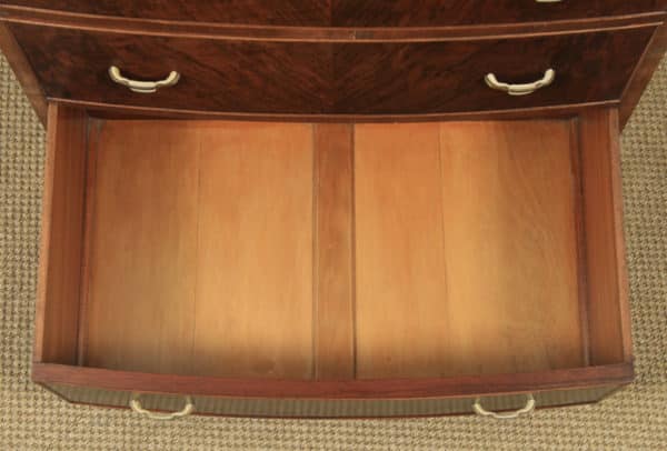 Antique English Art Deco Bow Front Burr Walnut Bedroom Chest of Drawers / Tallboy (Circa 1930) - yolagray.com