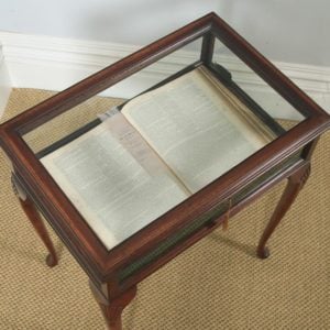 Antique Edwardian Queen Anne Style Mahogany Inlaid Glass Bijouterie Display Cabinet Table (Circa 1910) - yolagray.com
