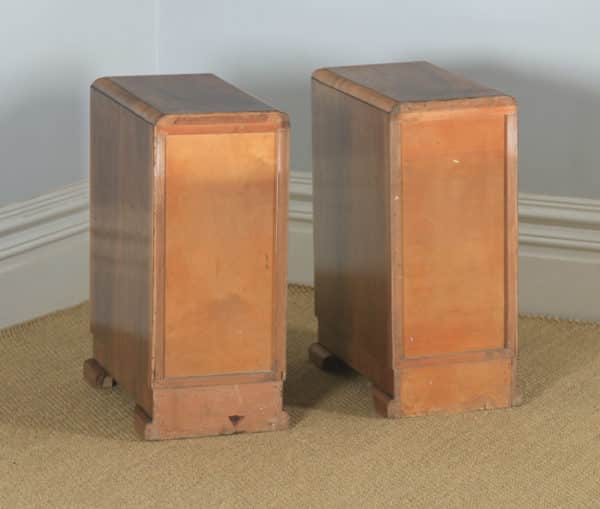 Antique English Pair of Art Deco Figured Walnut Bedside Chests (Circa 1930) - yolagray.com