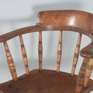 Antique English Victorian Solid Elm Revolving Office Desk Arm Chair by Glenisters of High Wycombe (Circa 1880) - yolagray.com