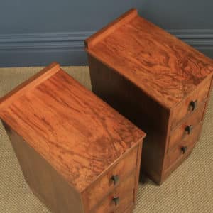 Antique English Pair of Art Deco Figured Walnut Bedside Chests / Tables (Circa 1930) - yolagray.com