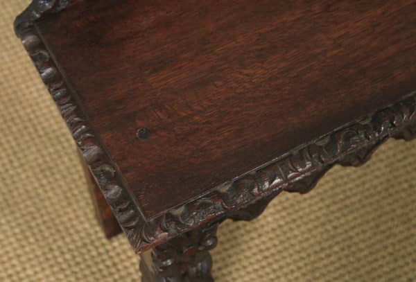 Antique English Victorian Gothic Carved Oak Hall / Window Bench Seat Stool (Circa 1880) - yolagray.com