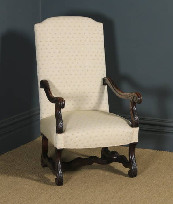 Antique French Pair of Solid Walnut Fauteuil Upholstered Armchairs (Circa 1880) - yolagray.com