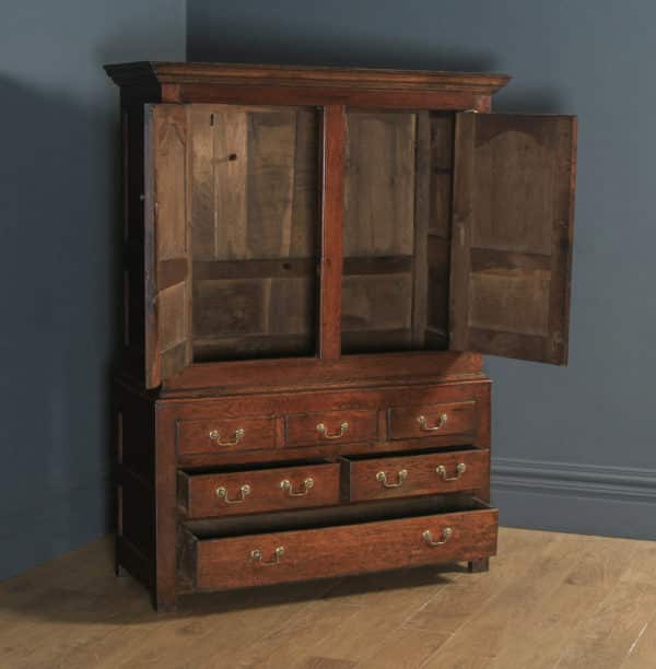 Antique English 18th Century Georgian Oak Hanging Livery Press Housekeepers Cupboard Wardrobe (Circa 1750) - yolagray.com