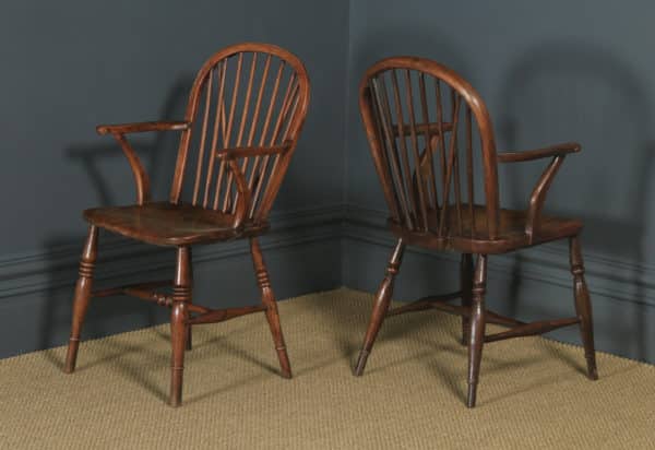 Antique English Set of 12 Victorian Ash & Elm Windsor Stick & Hoop Back Kitchen Chairs (Circa 1880 - 1920) - yolagray.com