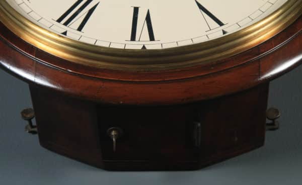 Antique 15″ Mahogany Smiths Enfield Railway Station / School Wall Clock (Chiming) - yolagray.com