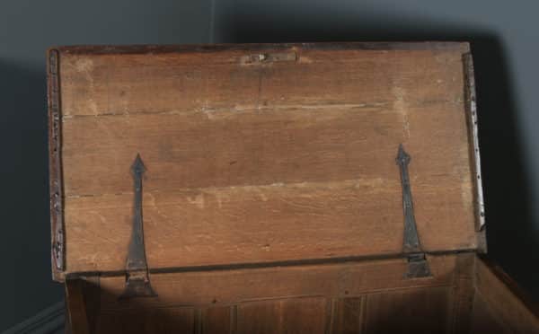 Antique English 18th Century Georgian Oak Joined Triple Panel Coffer Chest Blanket Box (Circa 1780) - yolagray.com