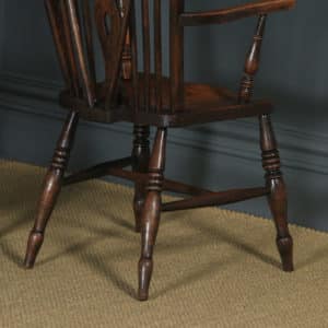 Antique English Set Of 10 Ash & Elm Windsor Wheel Back Kitchen Dining Chairs (Circa 1900 - 1930) - yolagray.com