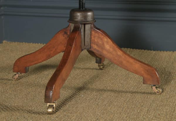Antique English Edwardian Solid Ash & Brown Leather Revolving Office Desk Arm Chair (Circa 1910) - yolagray.com