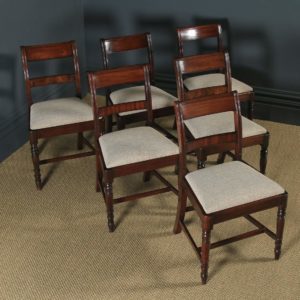 Antique English Georgian Regency Set of Six Flame Mahogany Bar Back Dining Chairs (Circa 1830) - yolagray.com