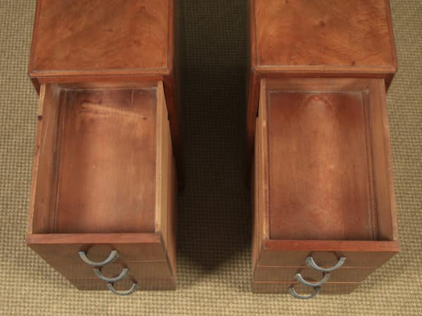 Antique English Pair of Art Deco Walnut Bedside Chests / Cabinets (Circa 1940) - yolagray.com