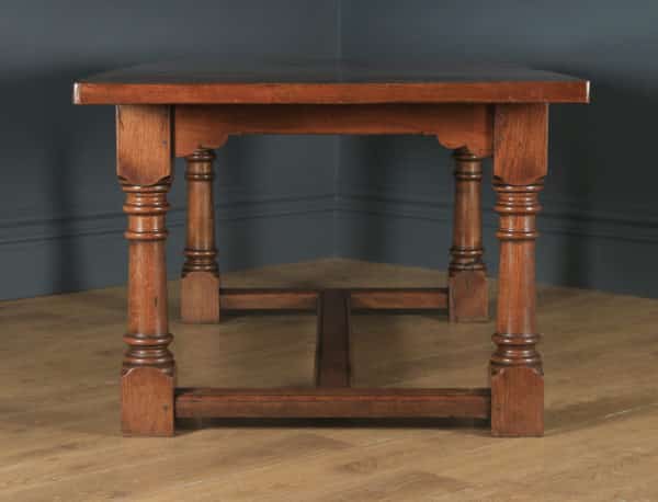 English 17th Century Style 6ft 7” Solid Burr Oak Farmhouse Kitchen Refectory Table Seats 8-10 People (Circa 1930) - yolagray.com