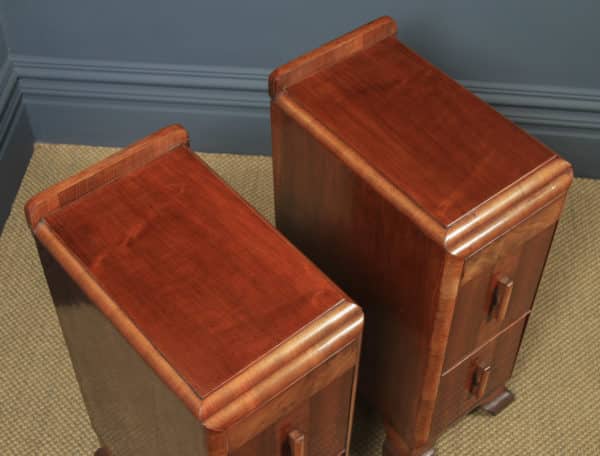 Antique English Pair of Art Deco Figured Walnut Bedside Chests / Cabinets (Circa 1930)Antique English Pair of Art Deco Figured Walnut Bedside Chests / Cabinets (Circa 1930) - yolagray.com