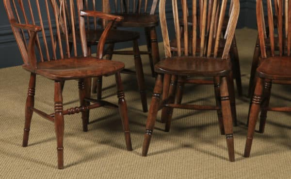 Antique English Set of 12 Victorian Ash & Elm Windsor Stick & Hoop Back Kitchen Chairs (Circa 1880 - 1920) - yolagray.com
