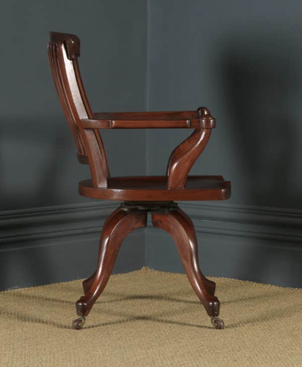 Antique English Victorian Mahogany Revolving High Back Office Desk Arm Chair (Circa 1880) - yolagray.com