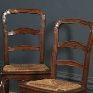 Antique French Set of 4 Four Louis XV Style Oak Ladder Back Kitchen Dining Chairs (Circa 1910) - yolagray.com