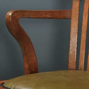 Antique English Edwardian Solid Oak & Green Leather Revolving Office Desk Arm Chair (Circa 1910) - yolagray.com